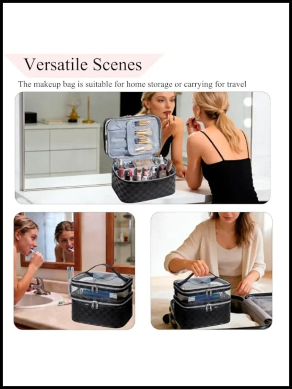 Double Layer Travel Makeup Bag Waterproof Toiletry Organizer with Brush Storage